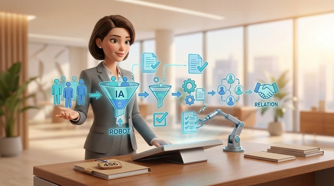 Les étapes de l'automatisation pour la mise en relation des prospects — illustration Factory 456