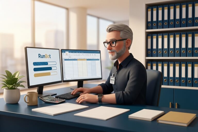 Facto, agent de production de la plateforme RunBot, dans un cabinet d'expertise comptable — Robot logiciel pour la comptabilité : des tâches insoupçonnées