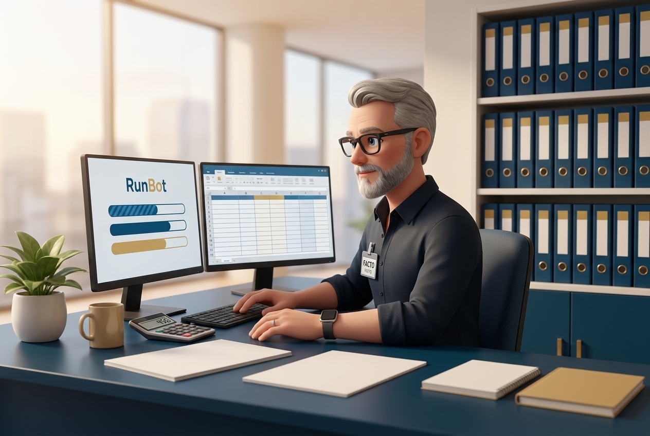 Facto, agent de production de la plateforme RunBot, dans un cabinet d'expertise comptable — Robot logiciel pour la comptabilité : des tâches insoupçonnées
