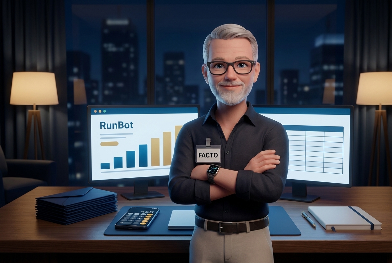 Facto, agent de production RunBot, traite la paie d'un cabinet pendant la nuit
